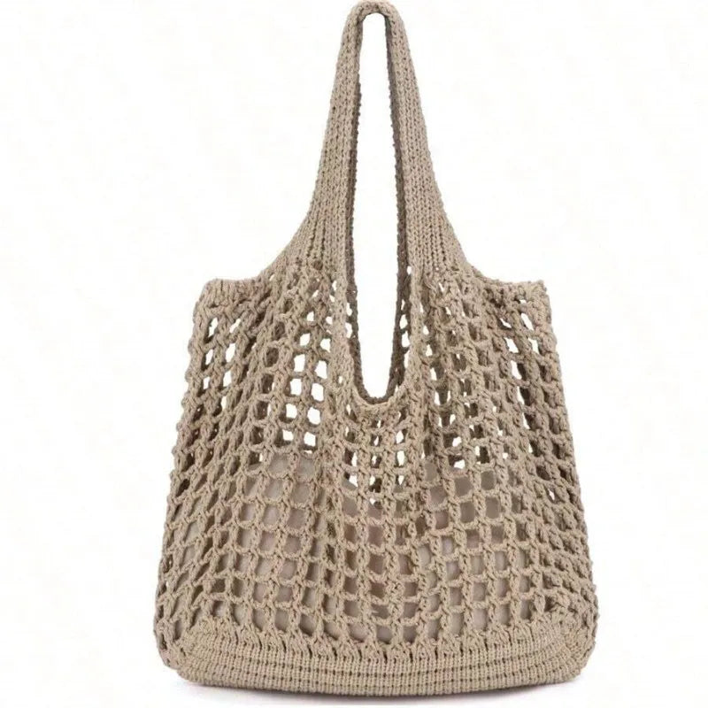 Women's Crochet Tote Bag with Hollow Knit and Large Capacity - Sofia Maris