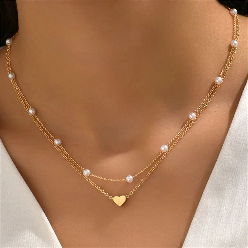 Lily | 3-Layer Gold & Silver Necklace Set with Heart or Cross Pendant