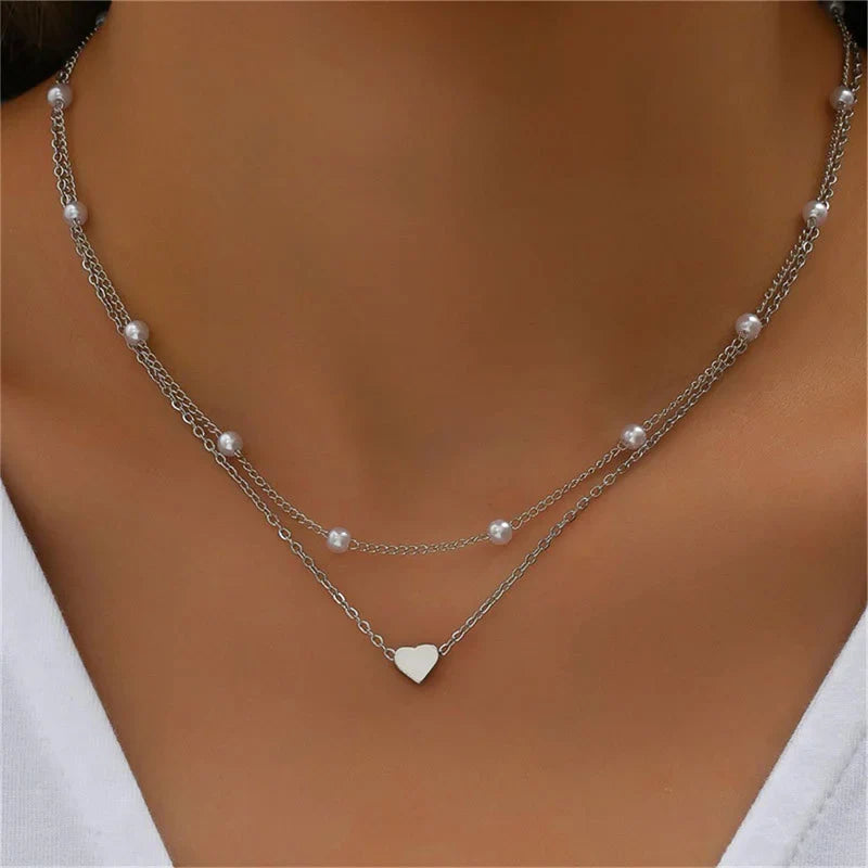 Lily | 3-Layer Gold & Silver Necklace Set with Heart or Cross Pendant