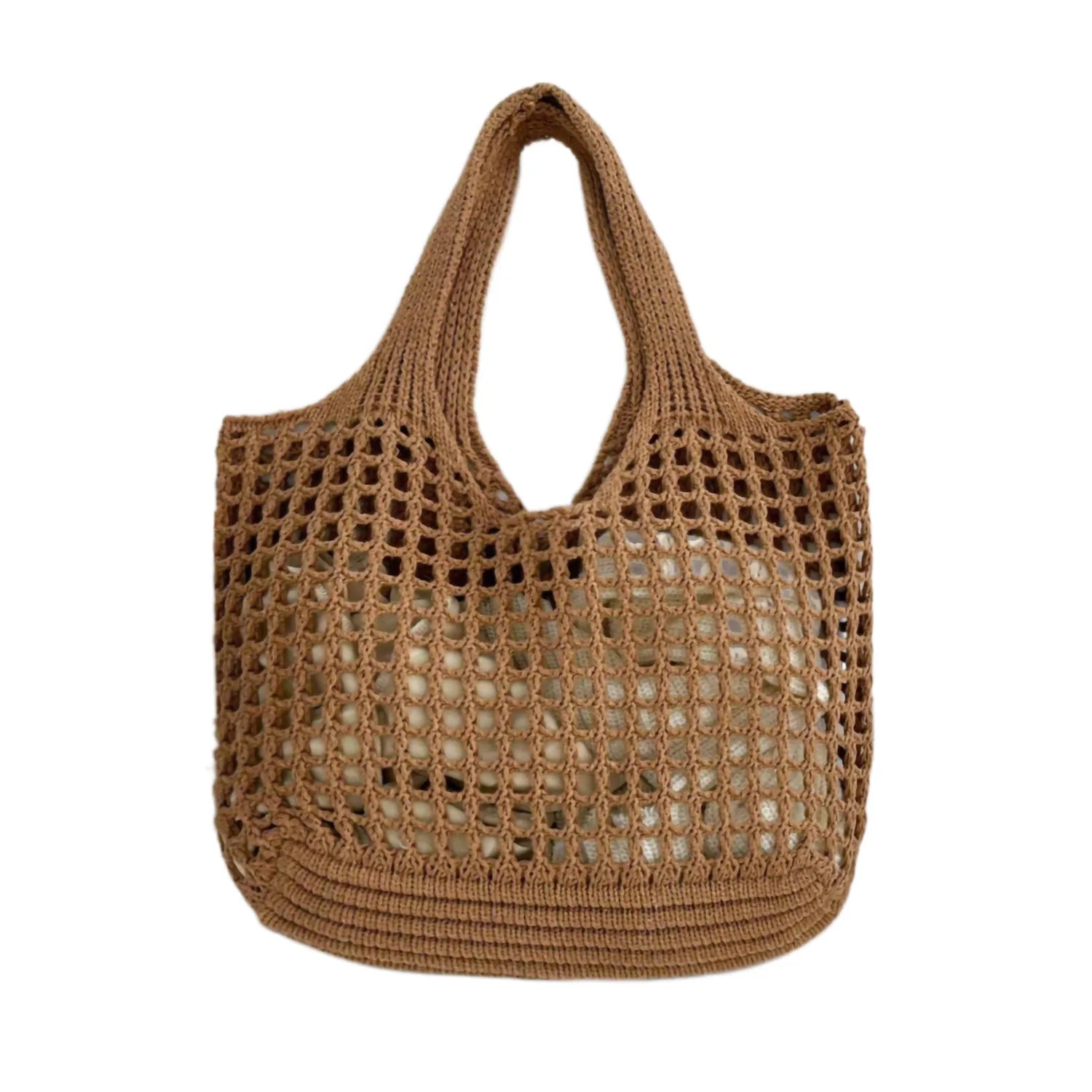 Women's Crochet Tote Bag with Hollow Knit and Large Capacity - Sofia Maris