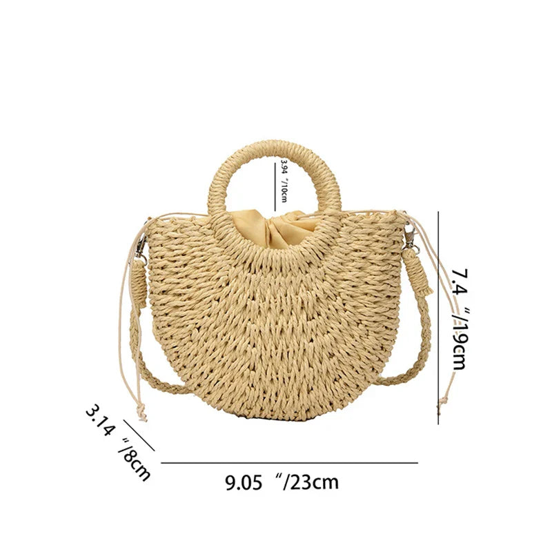 Women's Straw Crossbody Bag with Half-Moon Shape and Top Handles - Sofia Maris