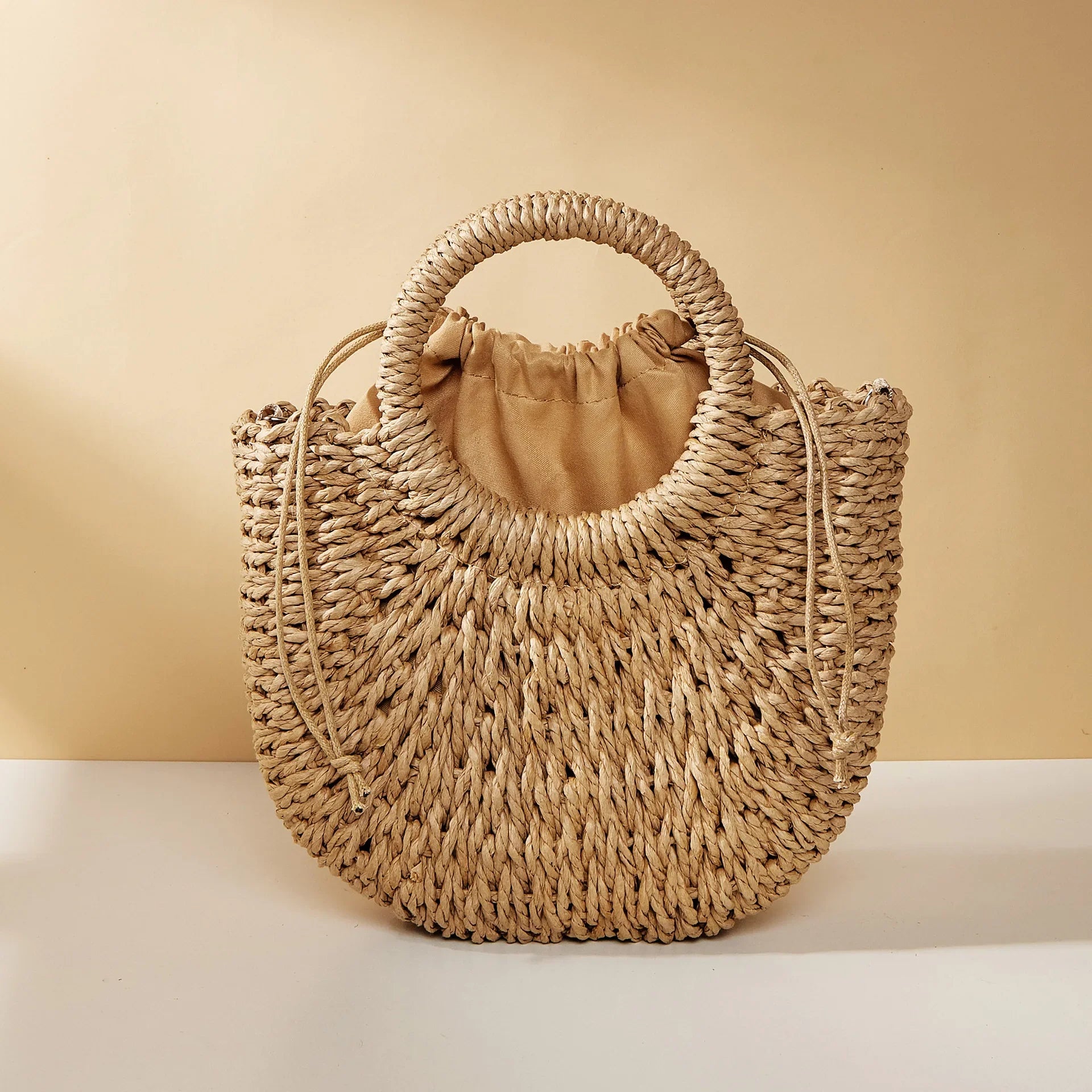 Women's Straw Crossbody Bag with Half-Moon Shape and Top Handles - Sofia Maris
