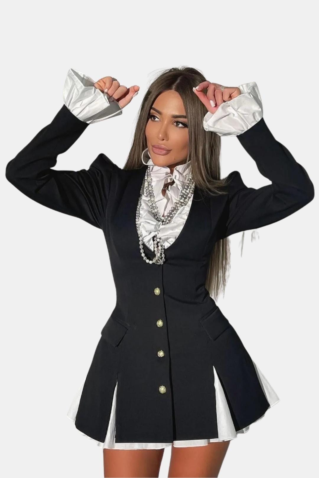 Selvanna – Long Sleeve Ruffle Mini Shirt Dress