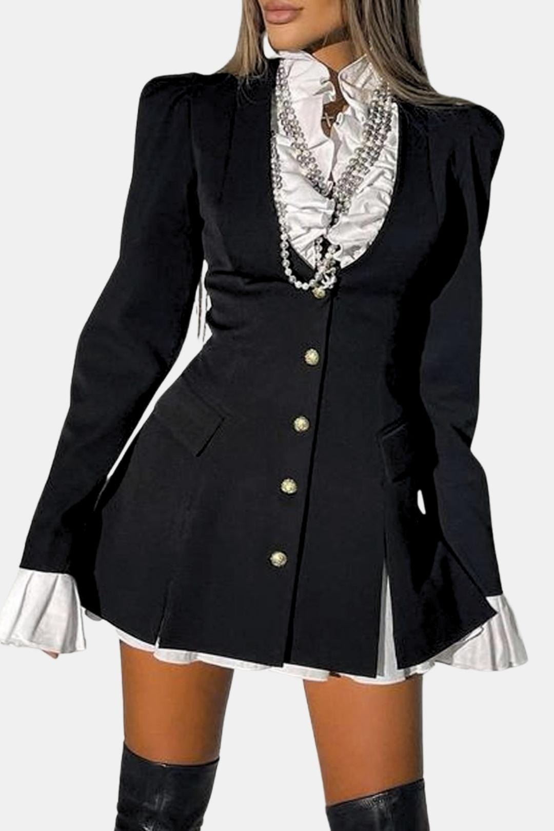 Selvanna – Long Sleeve Ruffle Mini Shirt Dress