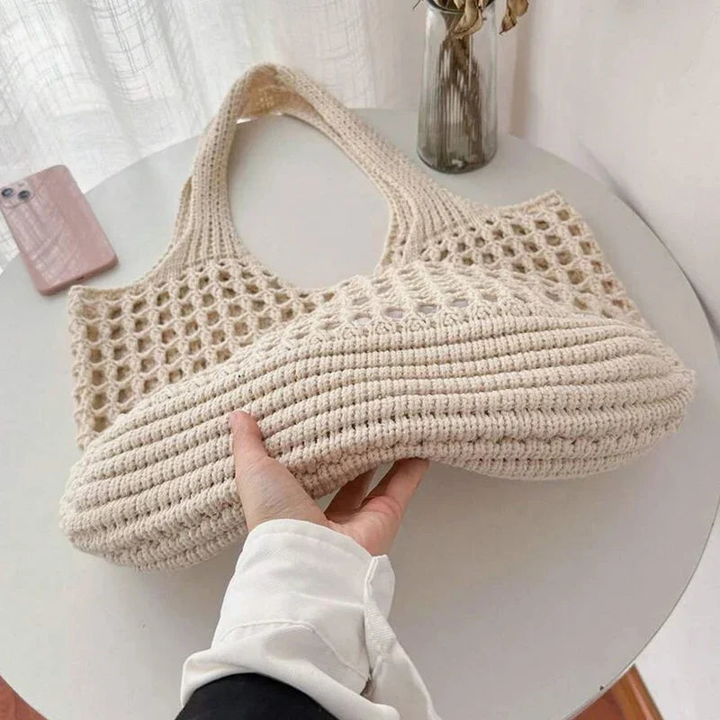 Women's Crochet Tote Bag with Hollow Knit and Large Capacity - Sofia Maris
