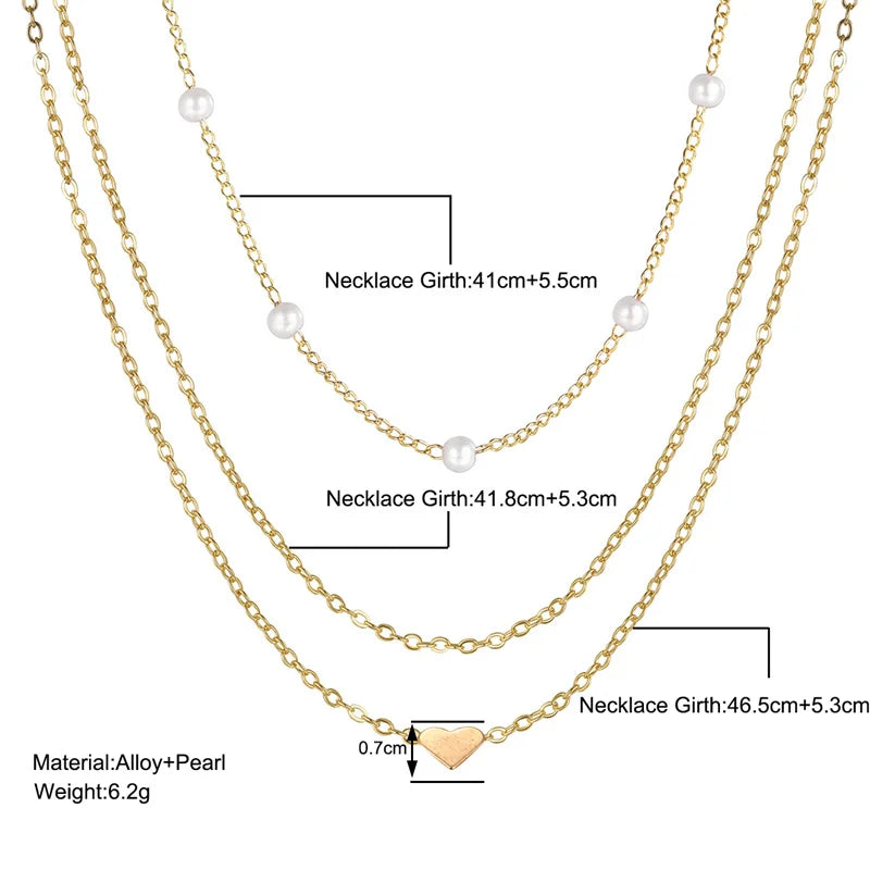 Lily | 3-Layer Gold & Silver Necklace Set with Heart or Cross Pendant