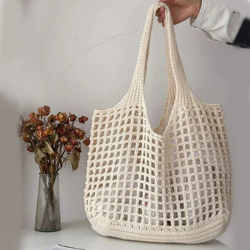 Women's Crochet Tote Bag with Hollow Knit and Large Capacity - Sofia Maris