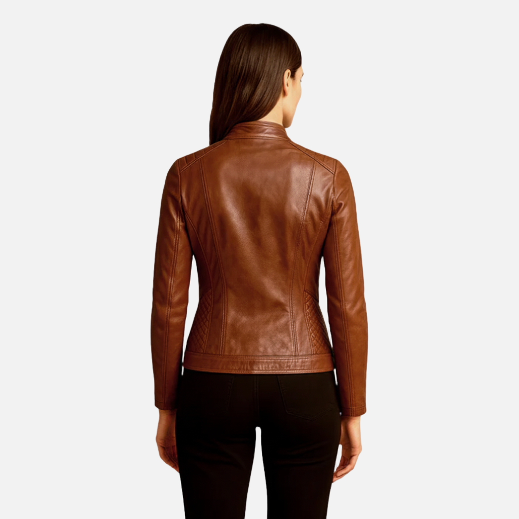 Sofia Maris Women’s Slim-Fit Zip-Up Leather Moto Jacket - Sofia Maris