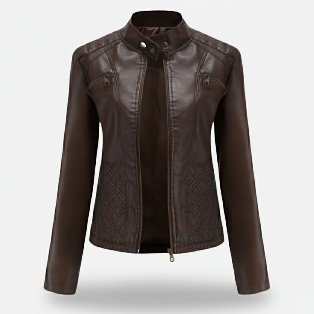 Sofia Maris Women’s Slim-Fit Zip-Up Leather Moto Jacket - Sofia Maris