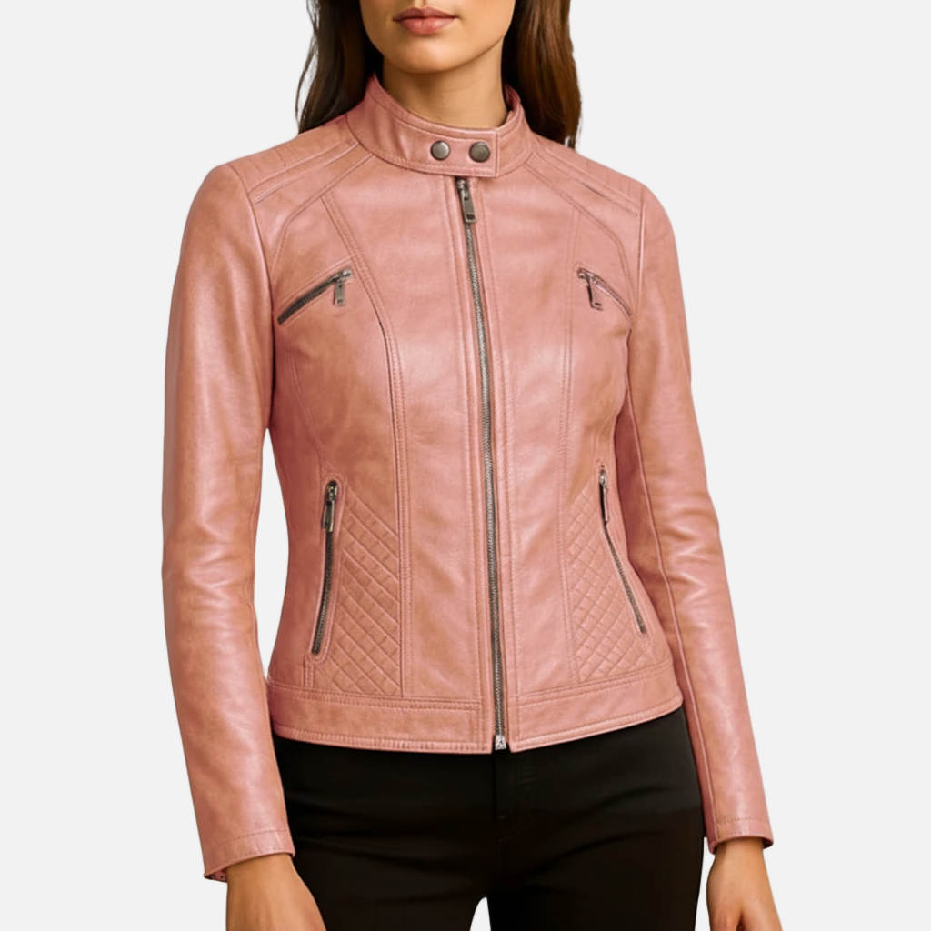 Sofia Maris Women’s Slim-Fit Zip-Up Leather Moto Jacket - Sofia Maris