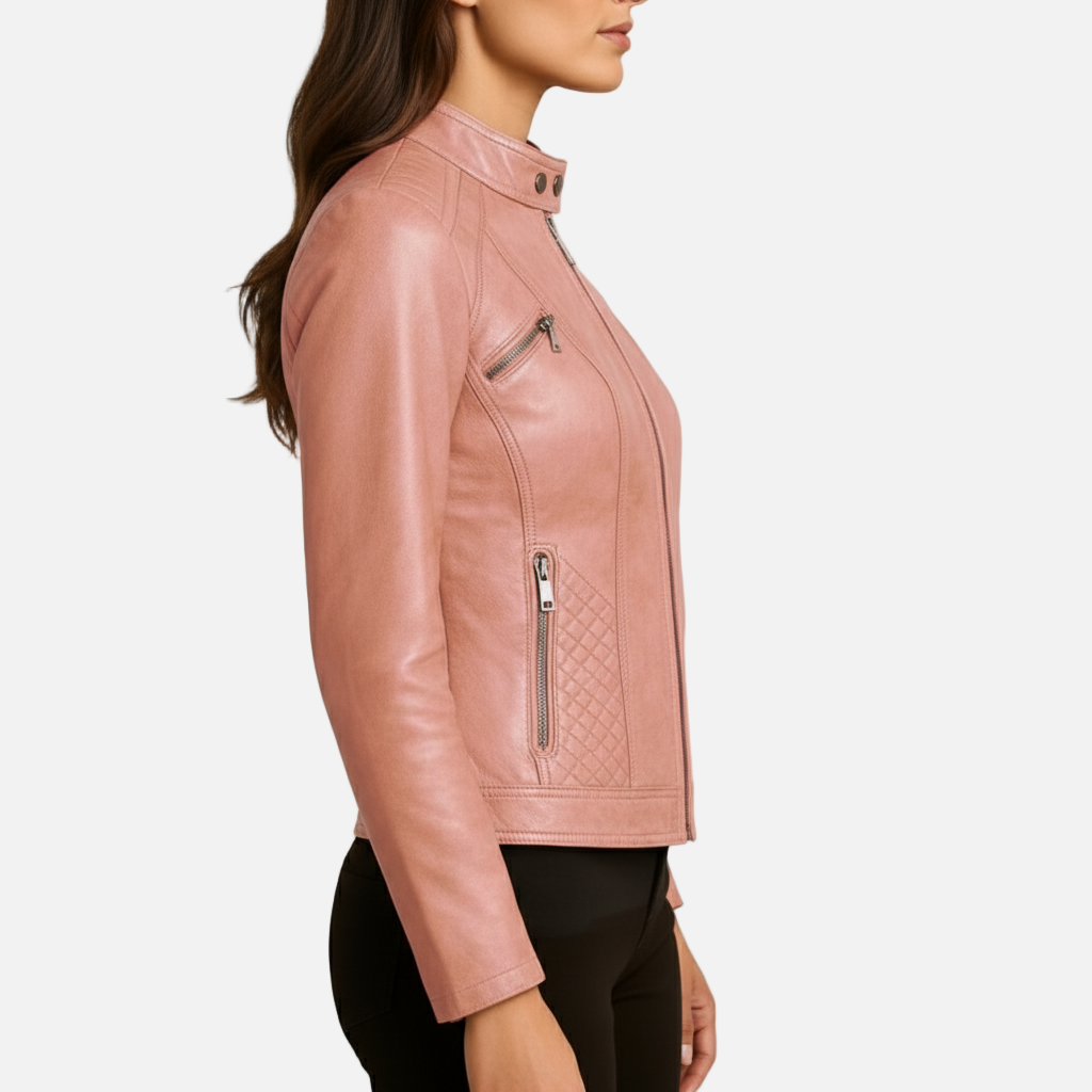 Sofia Maris Women’s Slim-Fit Zip-Up Leather Moto Jacket - Sofia Maris