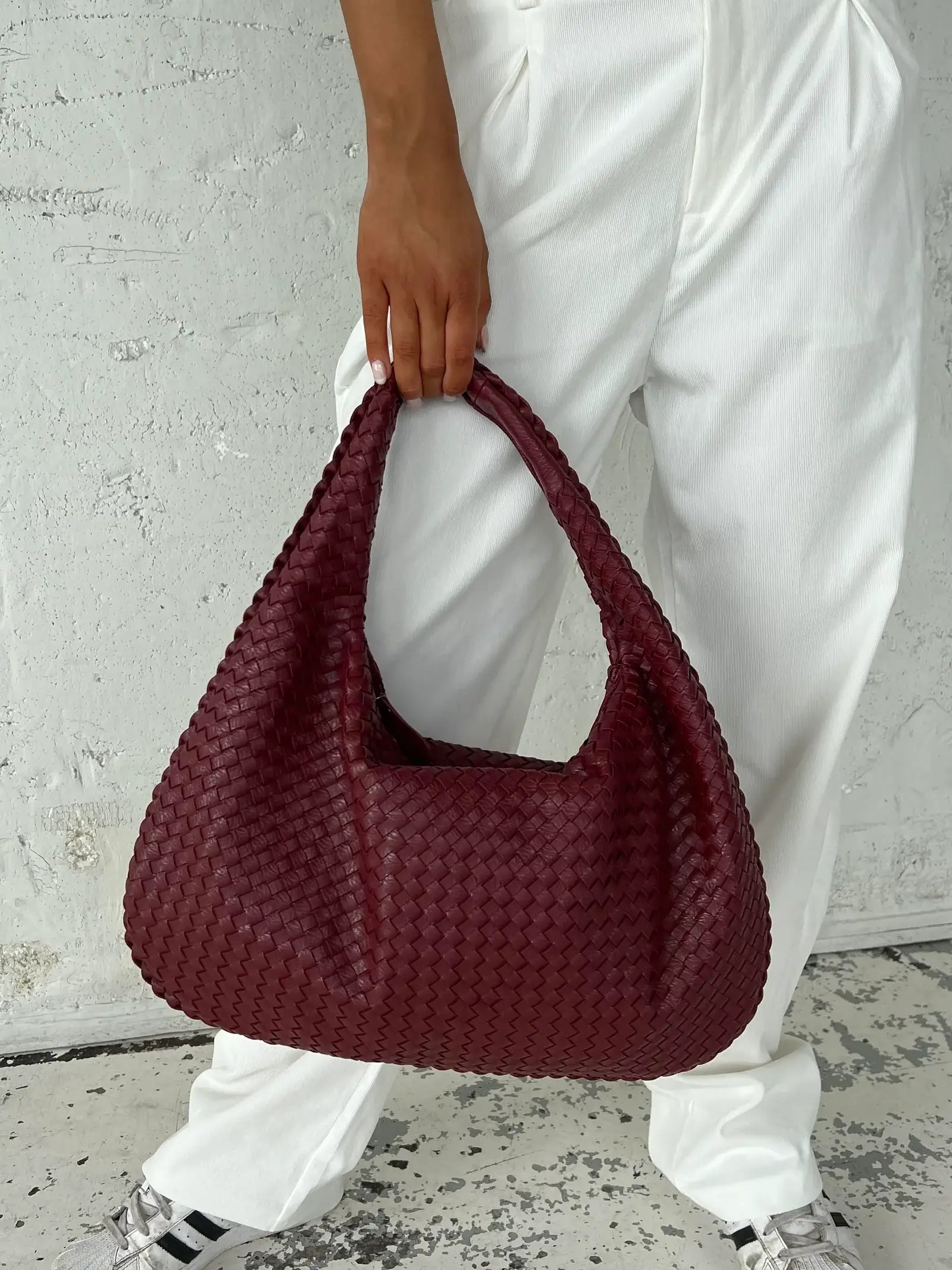 Women's Large Woven Shoulder Bag with Soft Slouchy Design - Sofia Maris