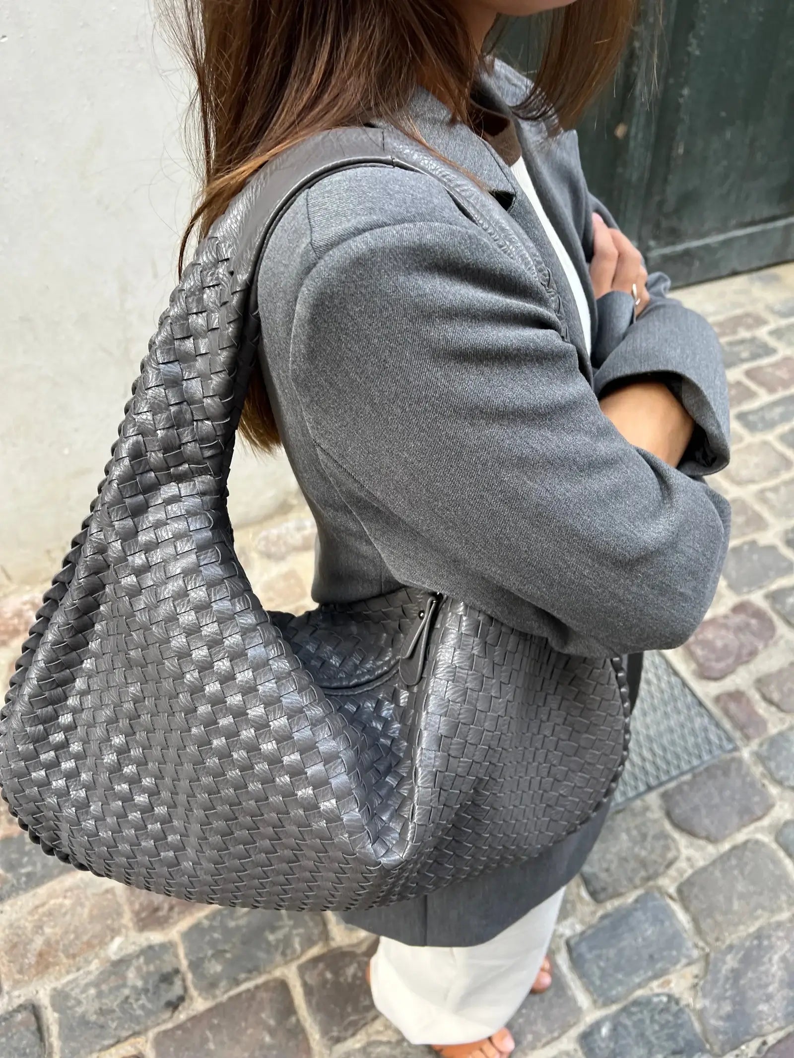 Women's Large Woven Shoulder Bag with Soft Slouchy Design - Sofia Maris