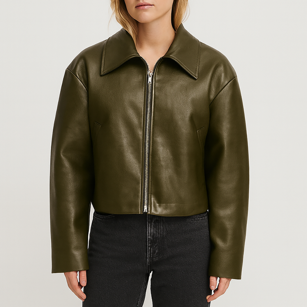 Sofia Maris Faux Leather Bomber Jacket