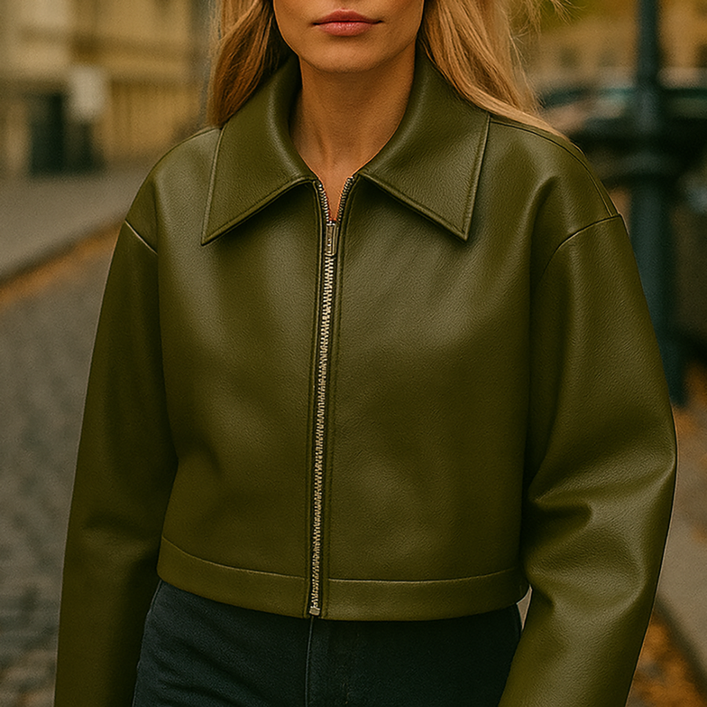 Sofia Maris Faux Leather Bomber Jacket