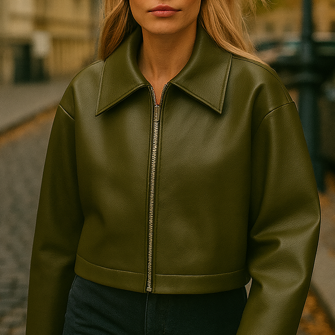 Sofia Maris Faux Leather Bomber Jacket