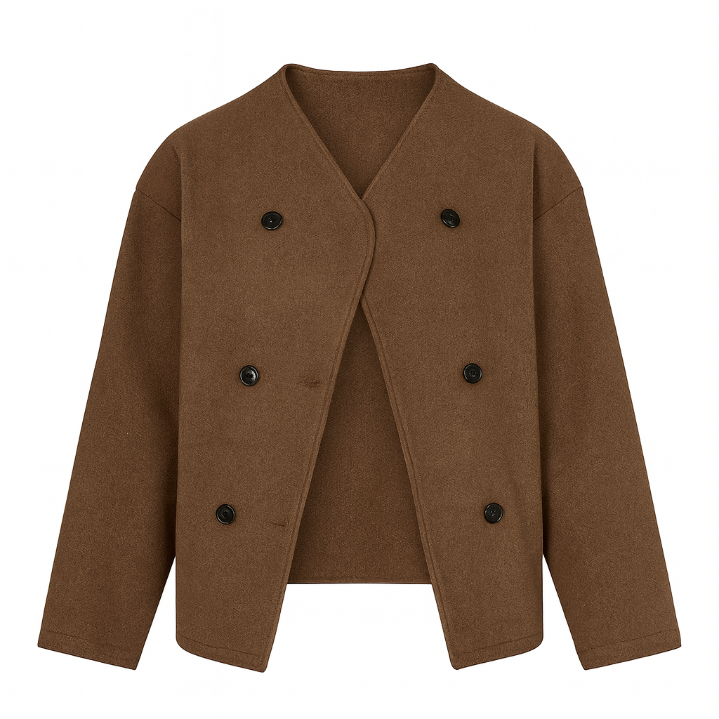 Long-sleeve double-breasted jacket with a V-neckline, button closure, and relaxed fit.