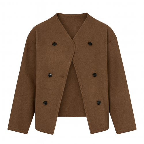 Long-sleeve double-breasted jacket with a V-neckline, button closure, and relaxed fit.