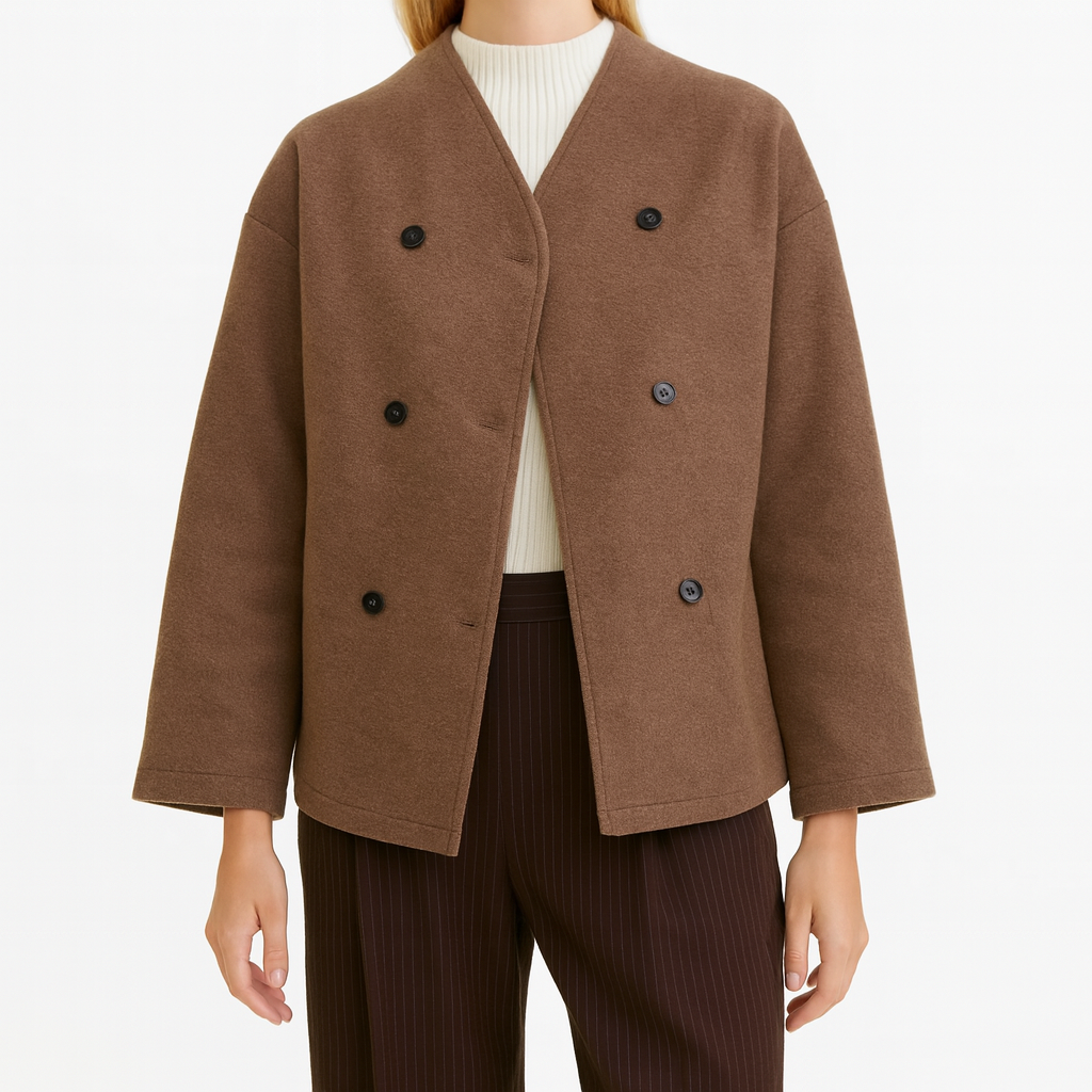 Long-sleeve double-breasted jacket with a V-neckline, button closure, and relaxed fit.