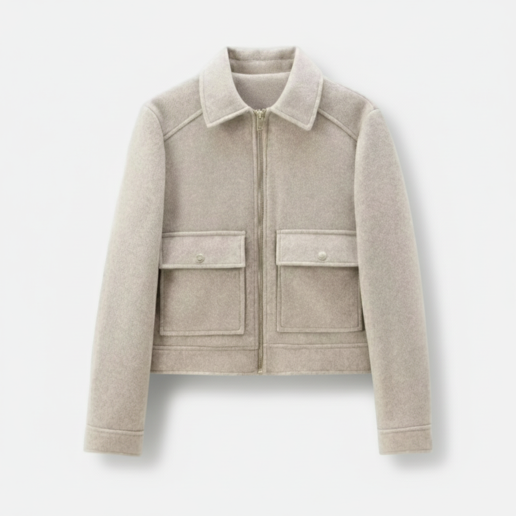 Sofia Maris Women’s Wool Blend Utility Jacket – Zip Up Short Coat - Sofia Maris