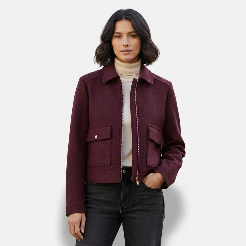 Sofia Maris Women’s Wool Blend Utility Jacket – Zip Up Short Coat - Sofia Maris