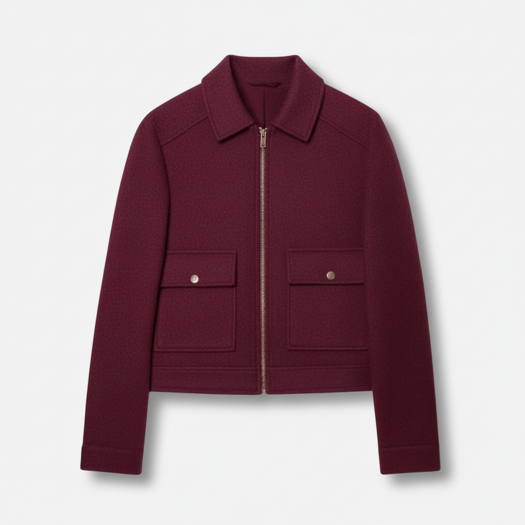 Sofia Maris Women’s Wool Blend Utility Jacket – Zip Up Short Coat - Sofia Maris