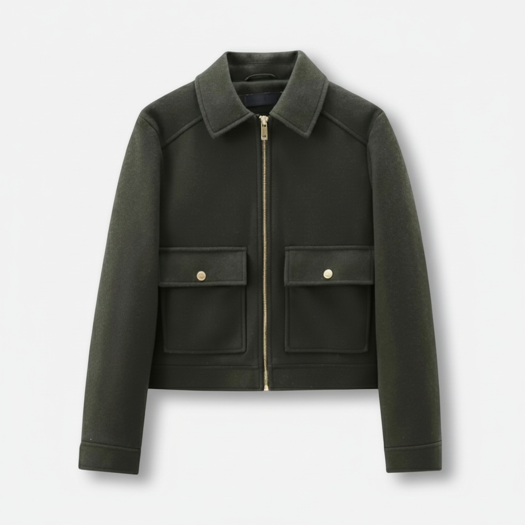 Sofia Maris Women’s Wool Blend Utility Jacket – Zip Up Short Coat - Sofia Maris