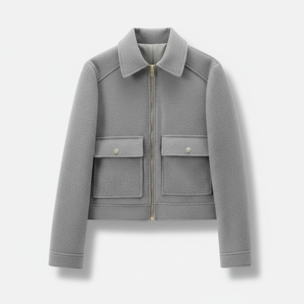 Sofia Maris Women’s Wool Blend Utility Jacket – Zip Up Short Coat - Sofia Maris