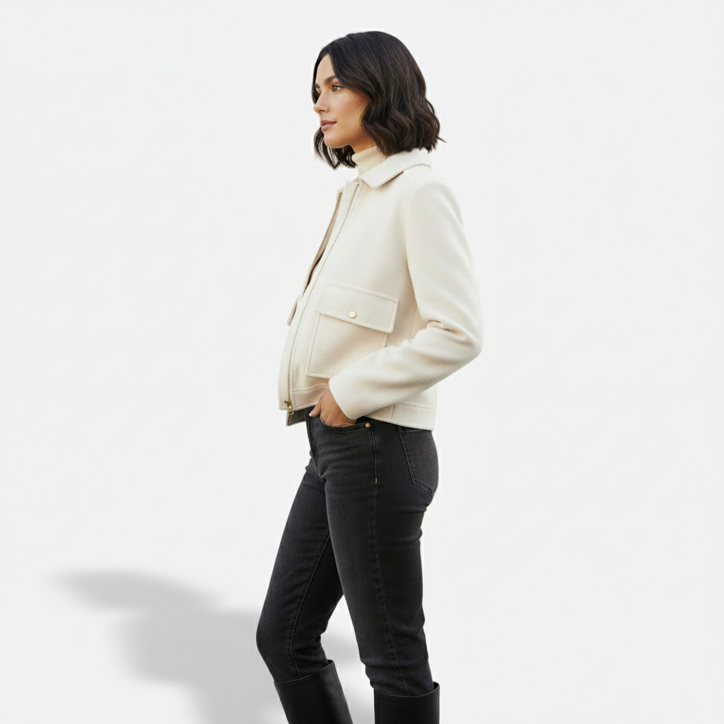 Sofia Maris Women’s Wool Blend Utility Jacket – Zip Up Short Coat - Sofia Maris