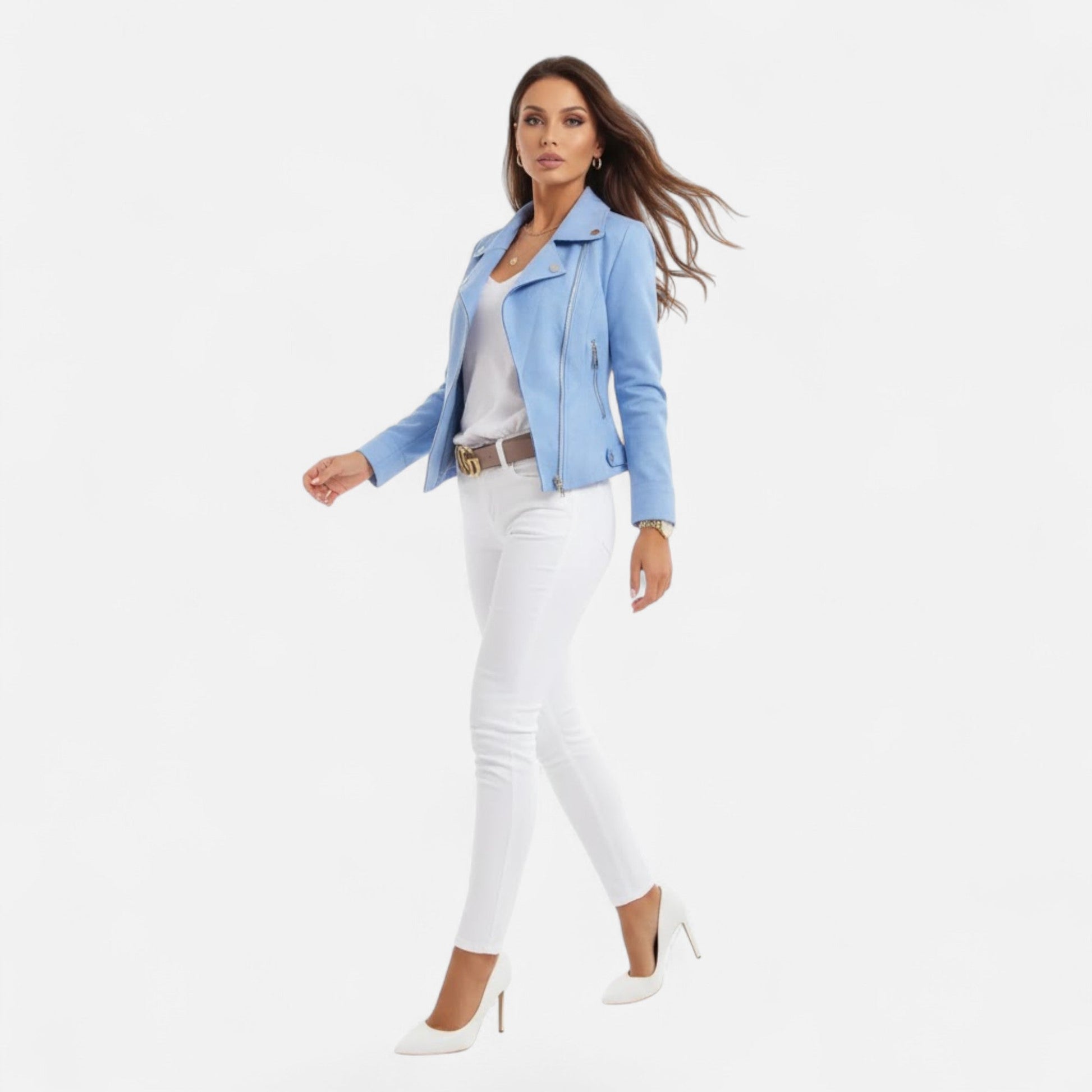 Sofia Maris Women’s Slim Lapel Zip Jacket with Pockets