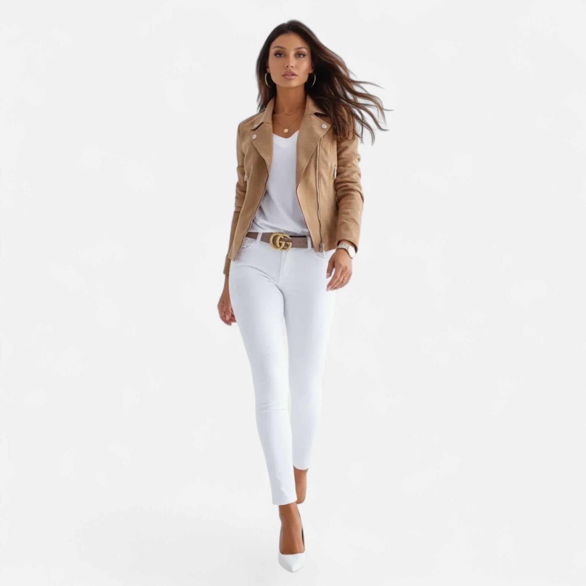 Sofia Maris Women’s Slim Lapel Zip Jacket with Pockets