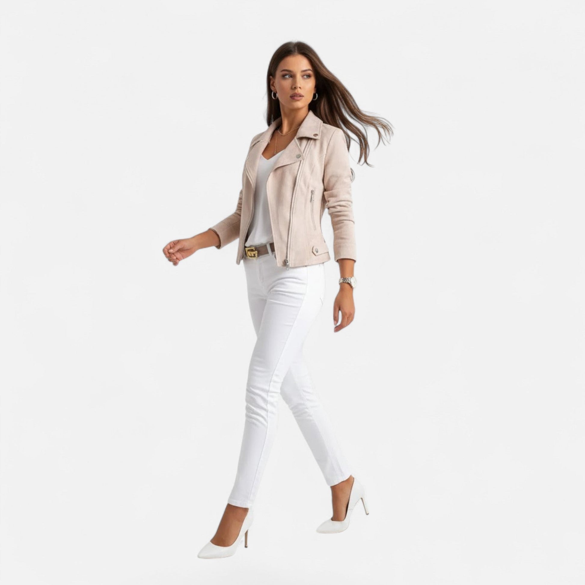 Sofia Maris Women’s Slim Lapel Zip Jacket with Pockets