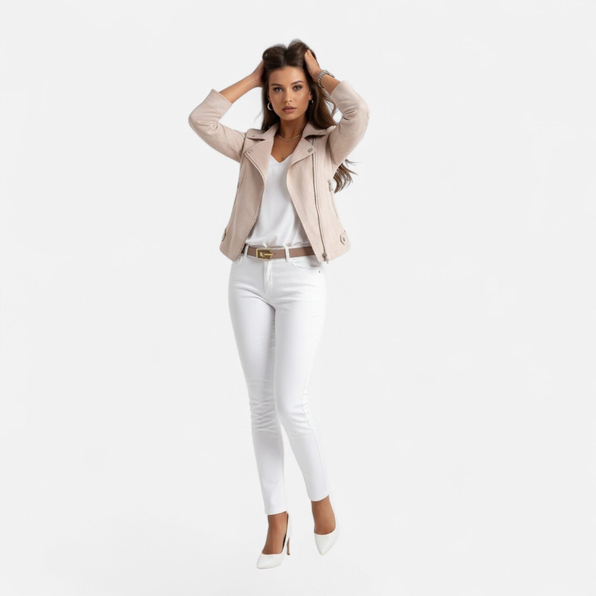 Sofia Maris Women’s Slim Lapel Zip Jacket with Pockets