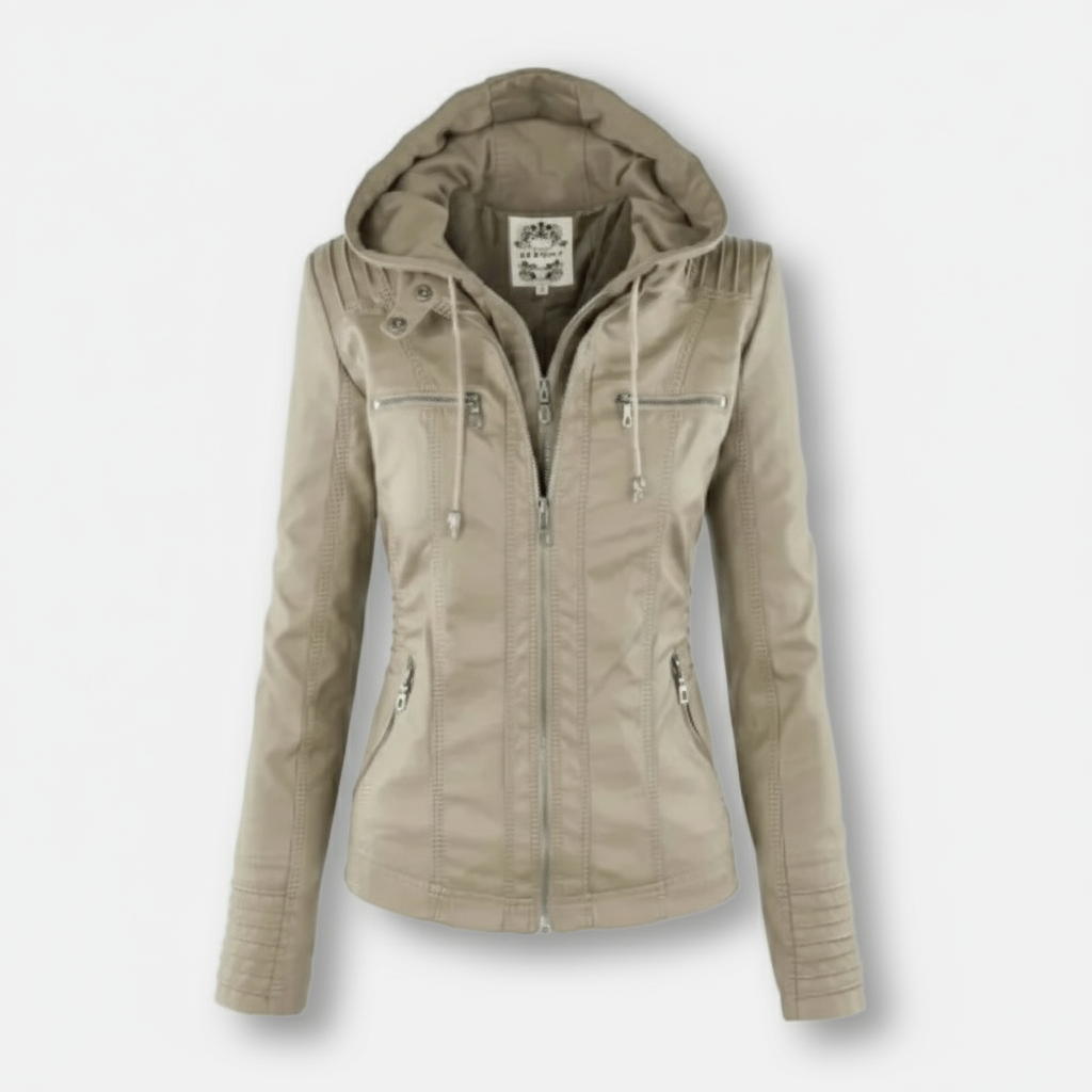 Sofia Maris Women's Slim-Fit PU Leather Moto Jacket with Detachable Hoodie - Sofia Maris