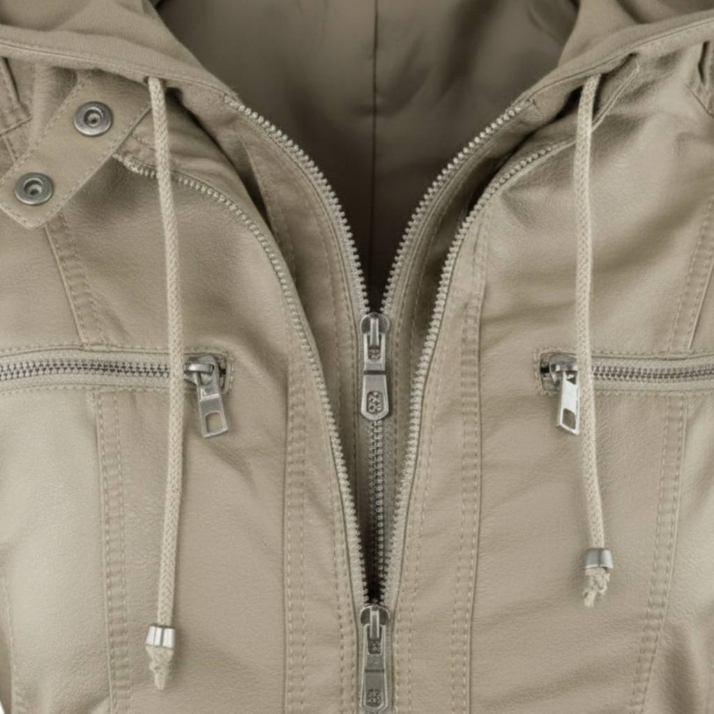 Sofia Maris Women's Slim-Fit PU Leather Moto Jacket with Detachable Hoodie - Sofia Maris