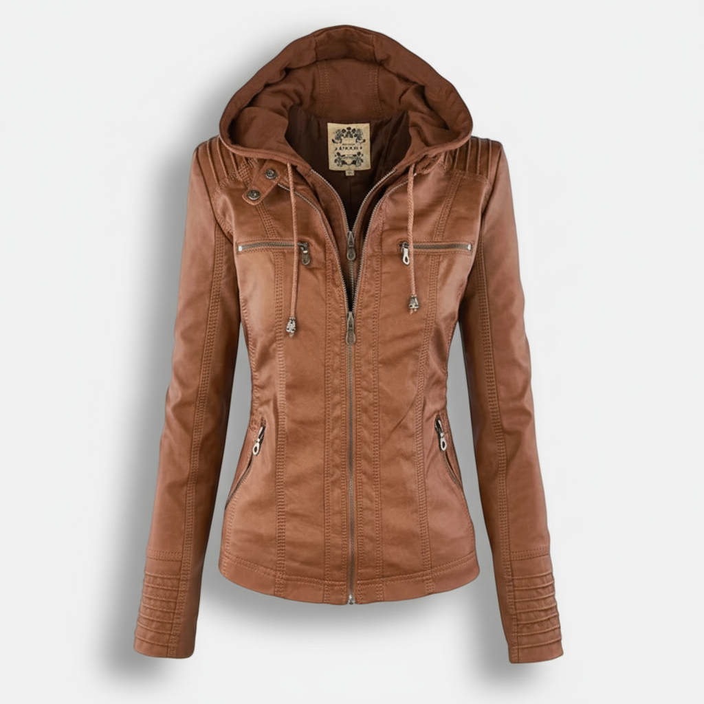 Sofia Maris Women's Slim-Fit PU Leather Moto Jacket with Detachable Hoodie - Sofia Maris