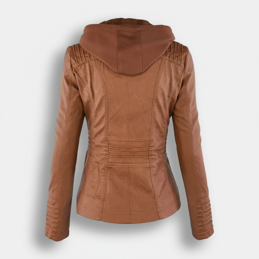 Sofia Maris Women's Slim-Fit PU Leather Moto Jacket with Detachable Hoodie - Sofia Maris