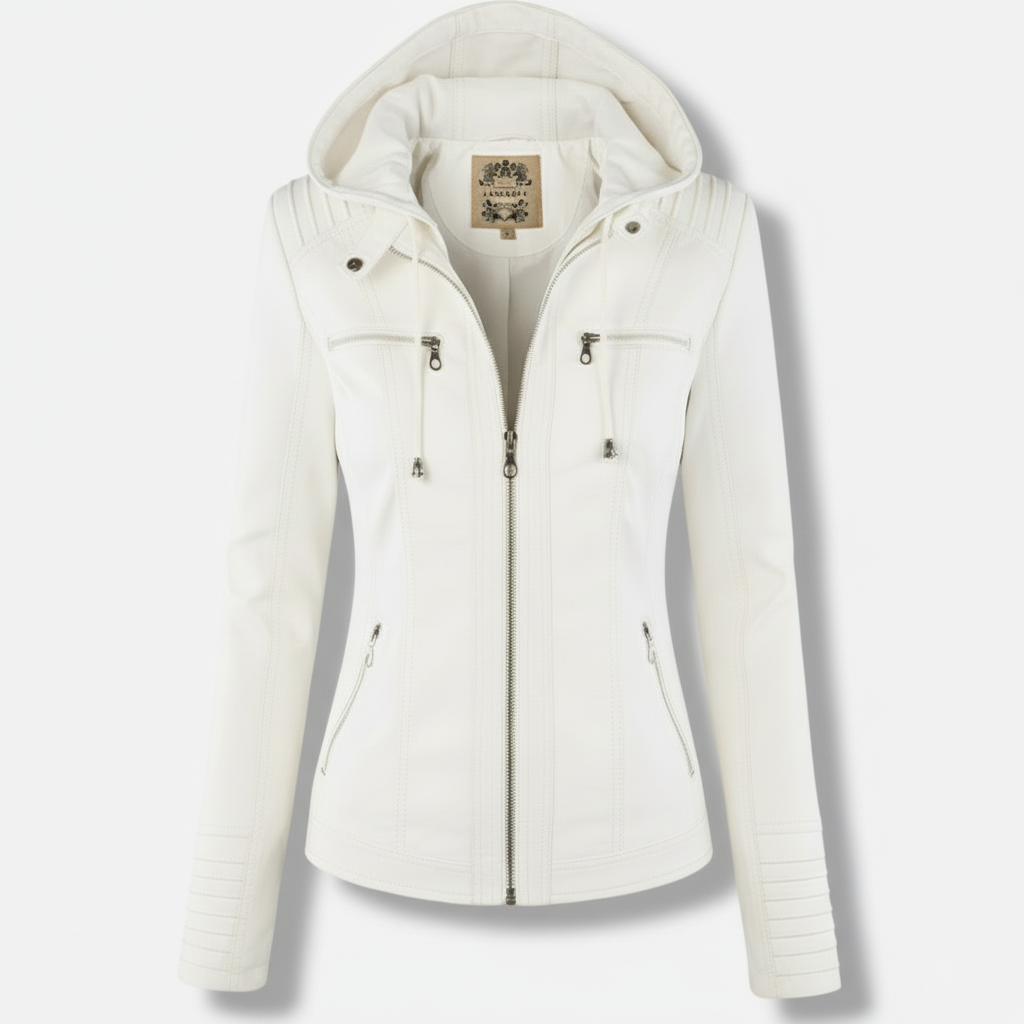 Sofia Maris Women's Slim-Fit PU Leather Moto Jacket with Detachable Hoodie - Sofia Maris