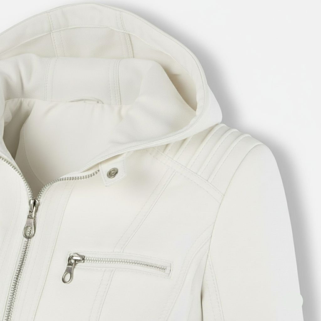 Sofia Maris Women's Slim-Fit PU Leather Moto Jacket with Detachable Hoodie - Sofia Maris