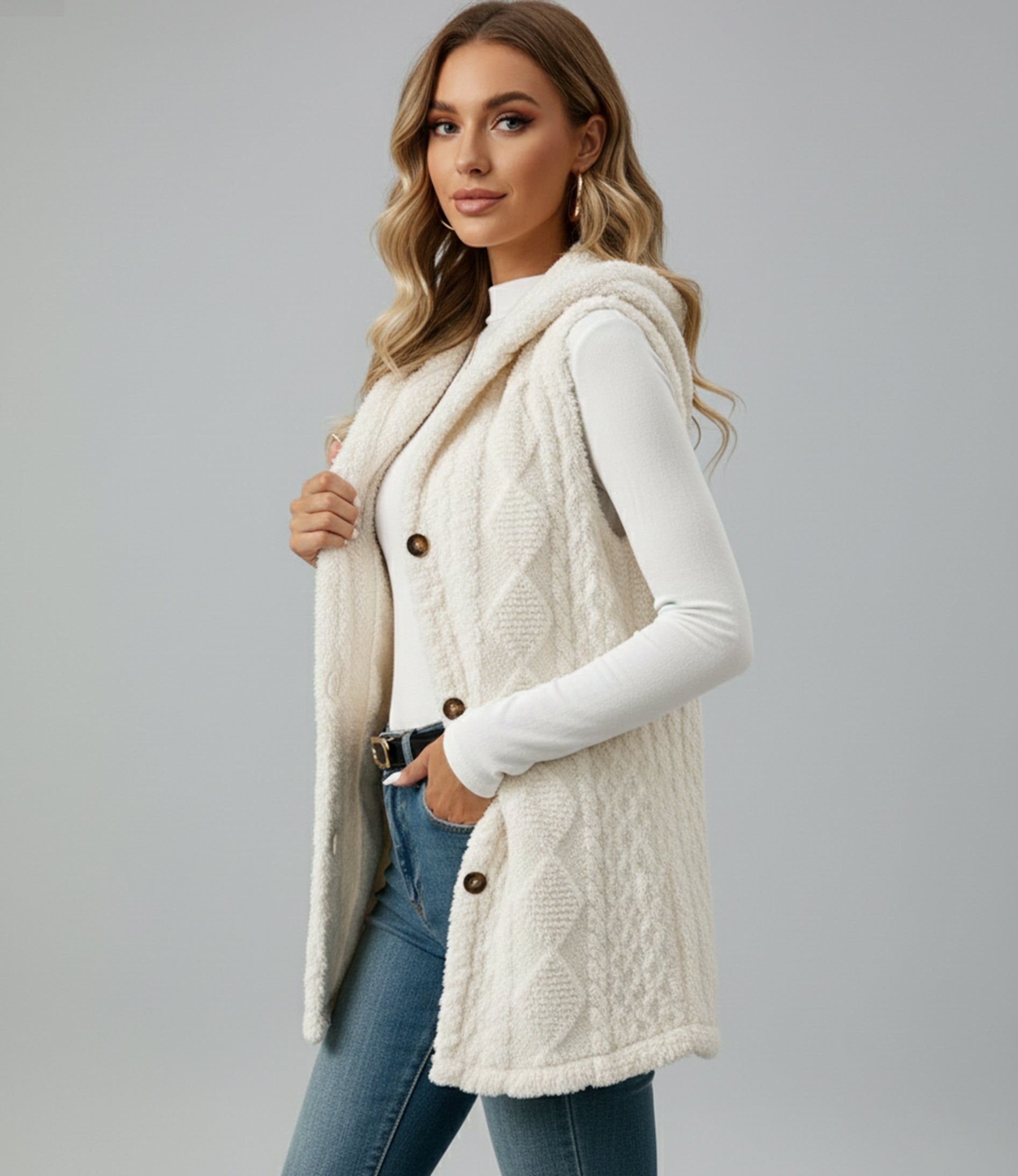 Sofia Maris Women’s Hooded Vest Coat – Elegant All-Season Layering - Sofia Maris