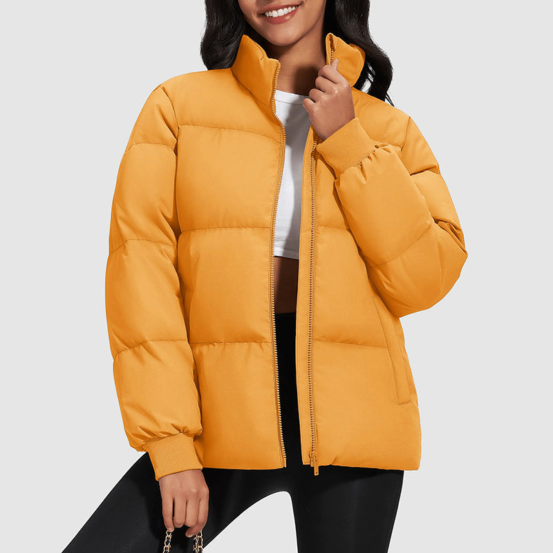 Harper Hip-Length Quilted Puffer Jacket | Stand Collar Ribbed Cuffs Jacket