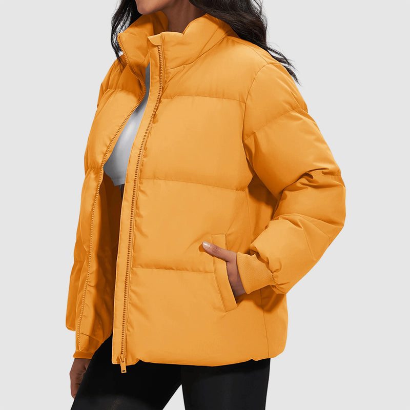 Harper Hip-Length Quilted Puffer Jacket | Stand Collar Ribbed Cuffs Jacket