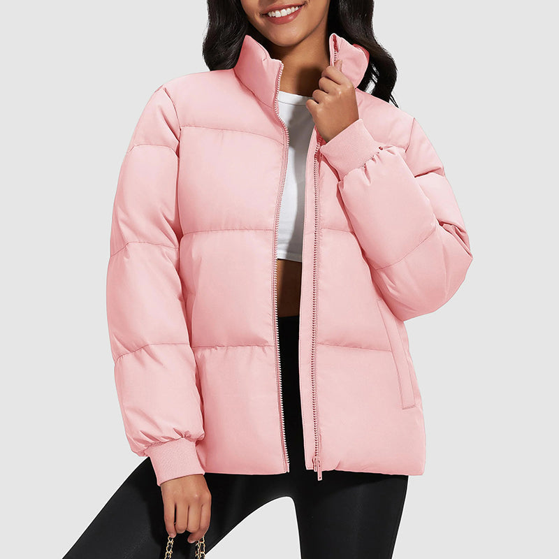 Harper Hip-Length Quilted Puffer Jacket | Stand Collar Ribbed Cuffs Jacket