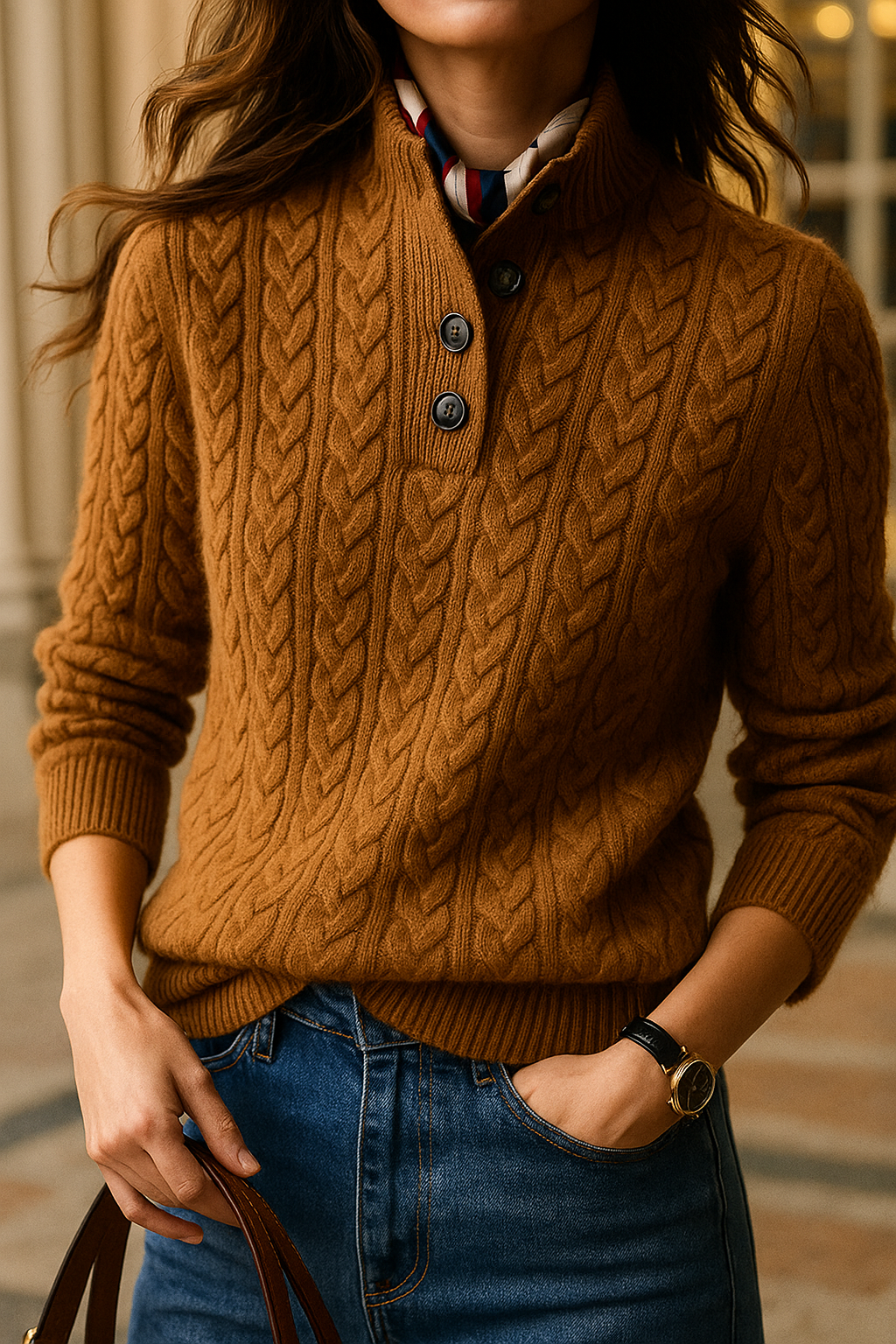 Women's Cable Knit Button-Up Sweater - Sofia Maris