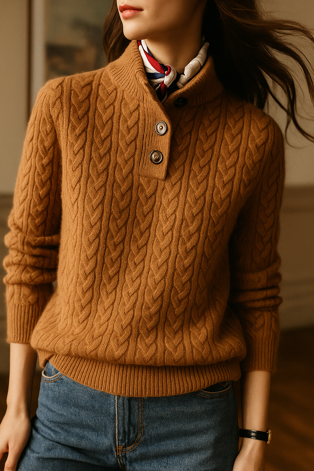 Women's Cable Knit Button-Up Sweater - Sofia Maris
