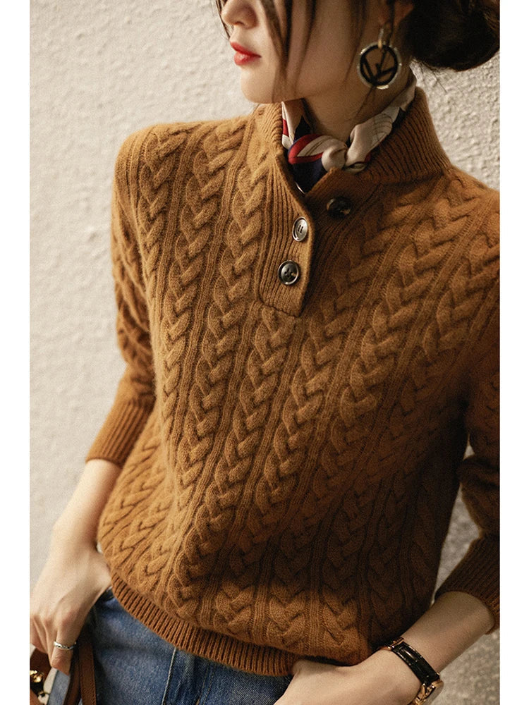 Women's Cable Knit Button-Up Sweater - Sofia Maris
