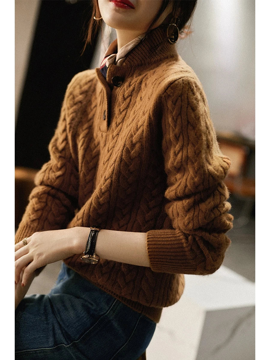 Women's Cable Knit Button-Up Sweater - Sofia Maris