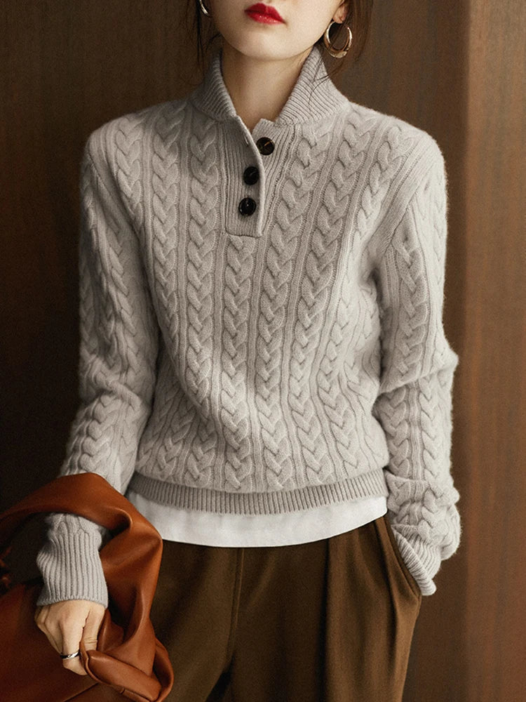 Women's Cable Knit Button-Up Sweater - Sofia Maris
