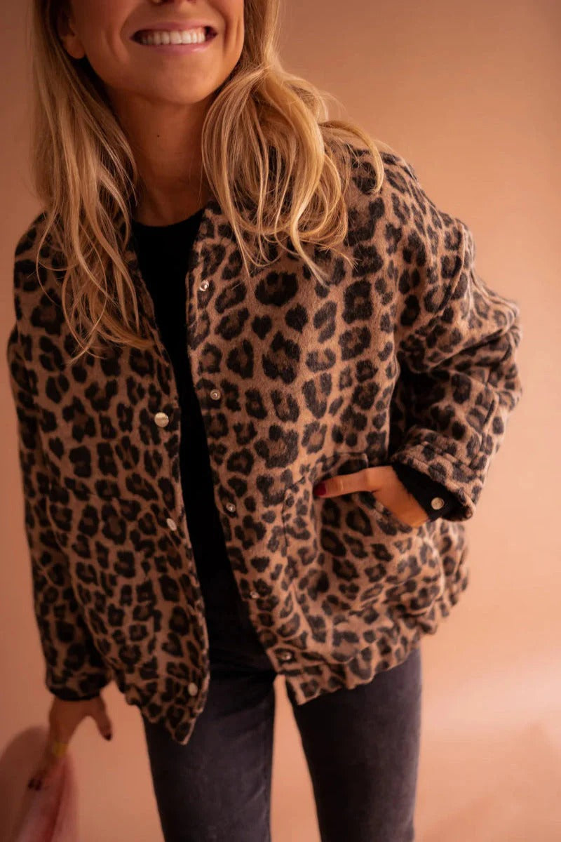Women's Leopard Print Bomber Jacket Casual Lightweight Trendy Winter UK
