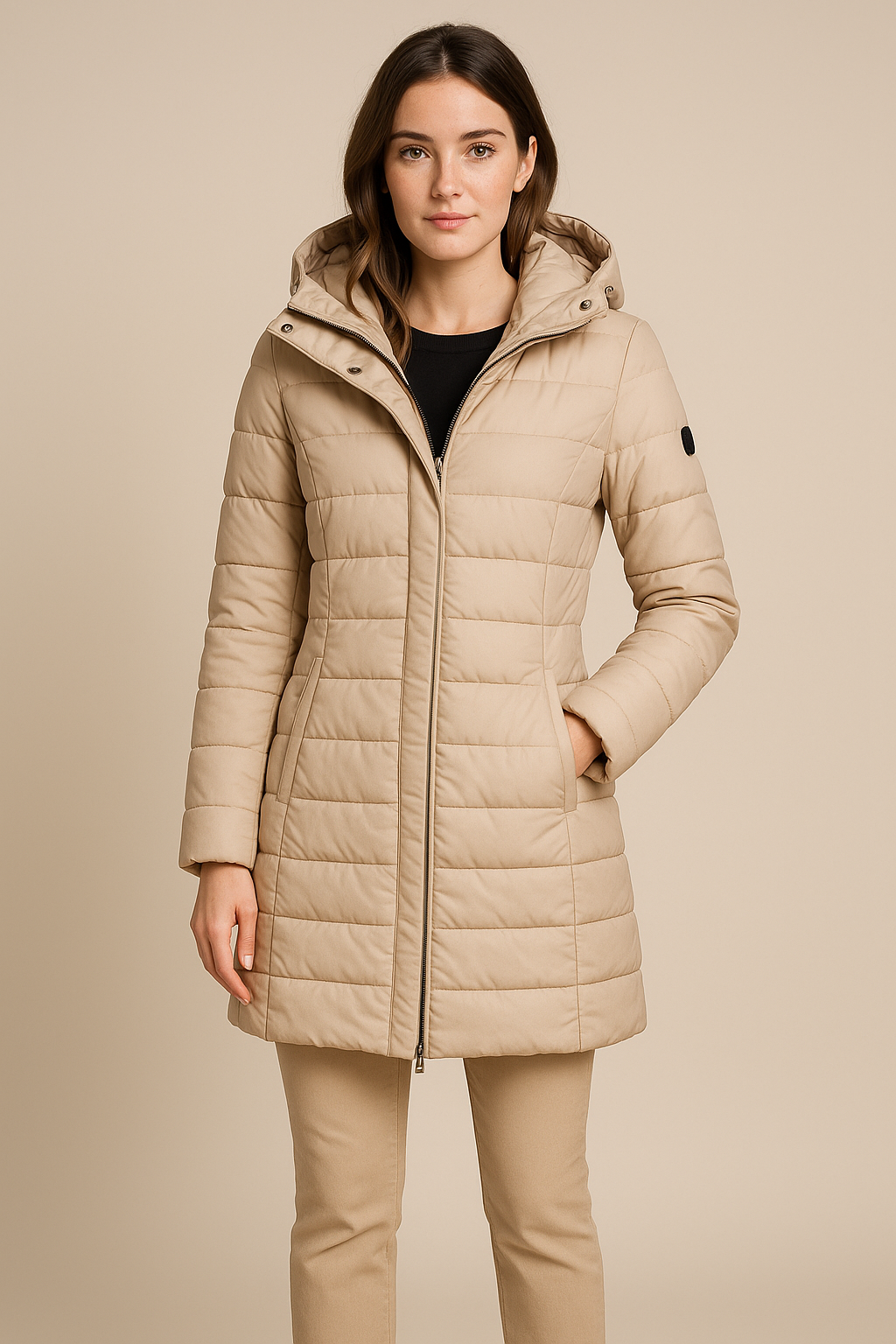 Women’s Long Quilted Puffer Jacket with Detachable Hood – Slim Fit Winter Coat - Sofia Maris